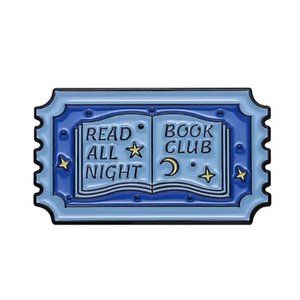 Cute Bookish Theme Enamel Pin/Brooches, "Read All Night Book Club."